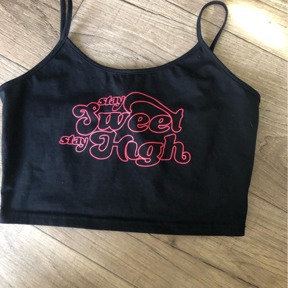 SHEIN Black crop tank top with Red Graphic